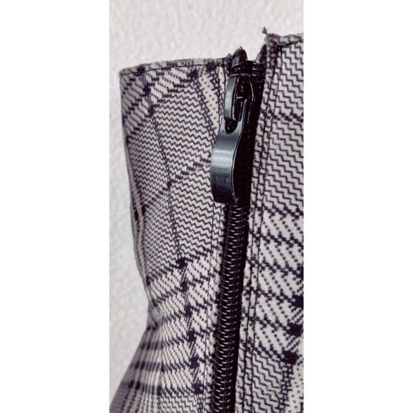 Ankle Boot Black White Plaid Pointed Toe Stiletto Heel 40 Zipper Career - Picture 5 of 13